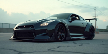 Une superbe Nissan GT-R noire avec un look agressif et sportif.
