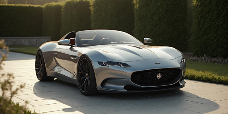 Superbe voiture de sport Maserati grise sur un tapis de verdure